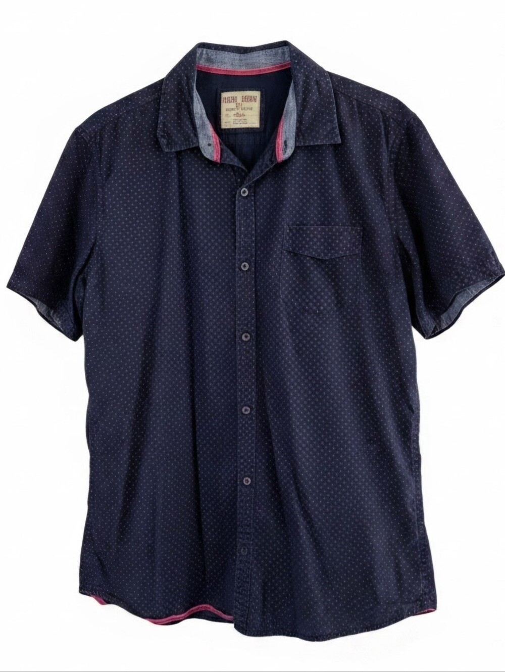 Hudson & Barrow NYC Men’s Short Sleeve Button Down Shirt Navy Pattern L